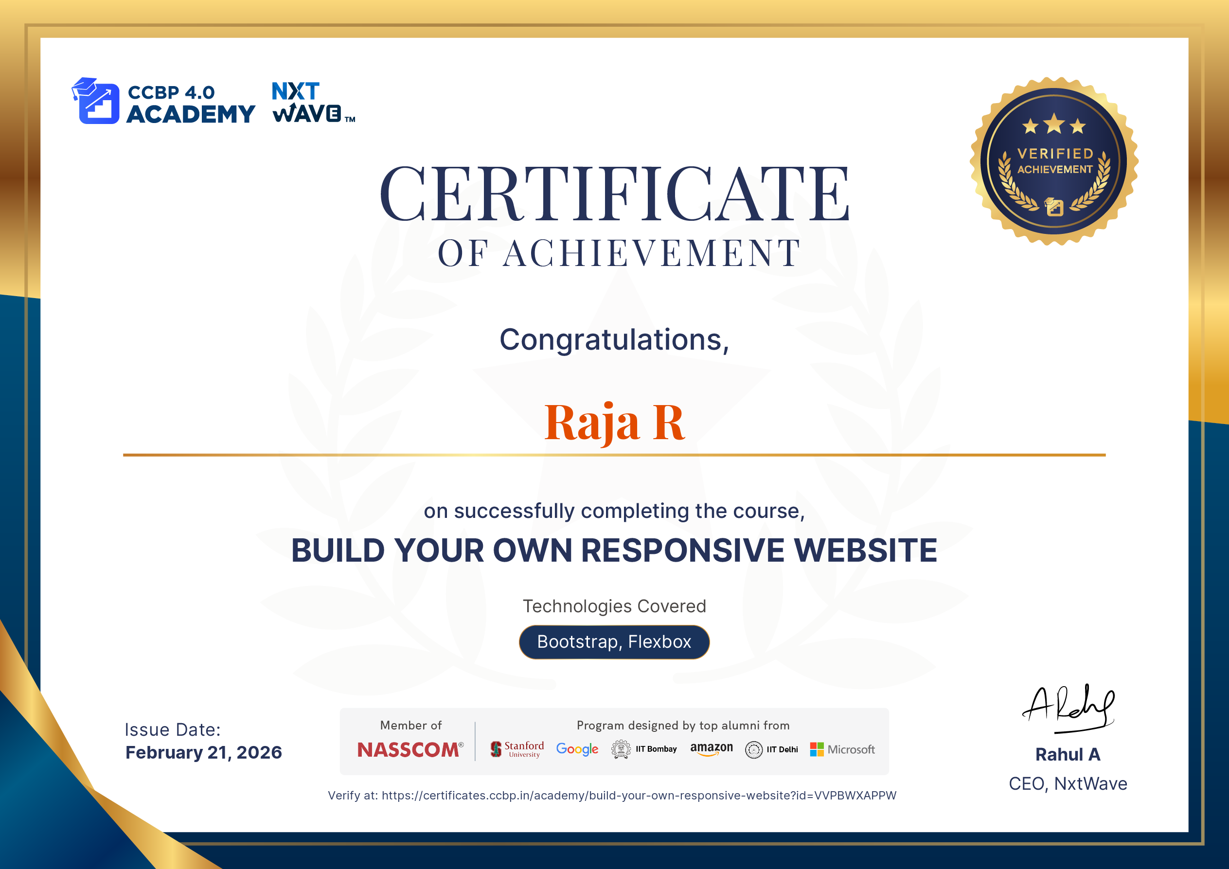 Raja R Raja R - Fellow at NxtWave’sCCBP Acadamy | HTML & CSS Front End ...