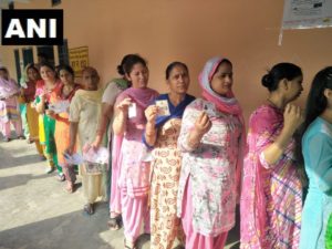 Haryana Chief Minister Manohar Lal Khattar Including other candidates vote at a polling booth