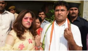 Haryana Chief Minister Manohar Lal Khattar Including other candidates vote at a polling booth