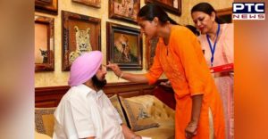 CAPT AMARINDER SINGH To 5 GIRLS TIE RAKHIS AS TOKEN OF RAKSHA BANDHAN CELEBRATION