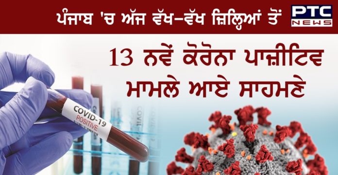 ਪੰਜਾਬ ‘ਚ ਅੱਜ ਵੱਖ-ਵੱਖ ਜ਼ਿਲ੍ਹਿਆਂ ਤੋਂ 13 ਨਵੇਂ ਕੋਰੋਨਾ ਪਾਜ਼ੀਟਿਵ ਮਾਮਲੇ ਆਏ ਸਾਹਮਣੇ Punjab reports 13 new cases of coronavirus