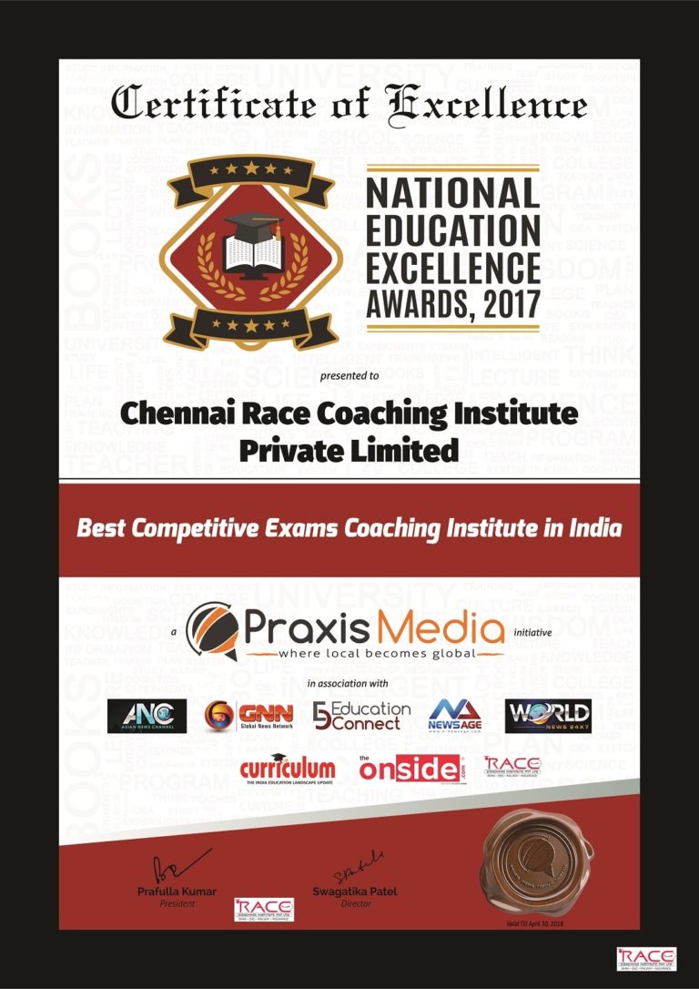 Chennai-Race-Coaching-Institute-Private-Limited-awarded-the-Best-Competitive-Exams-Coaching-Institute-in-India-by-Praxis-Media-in-New-Delhi-min