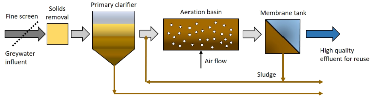 Schematic diagram for the treatment of greywater