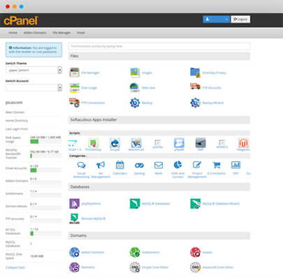 Snapshot of CPanel Provided for Shared Hosting