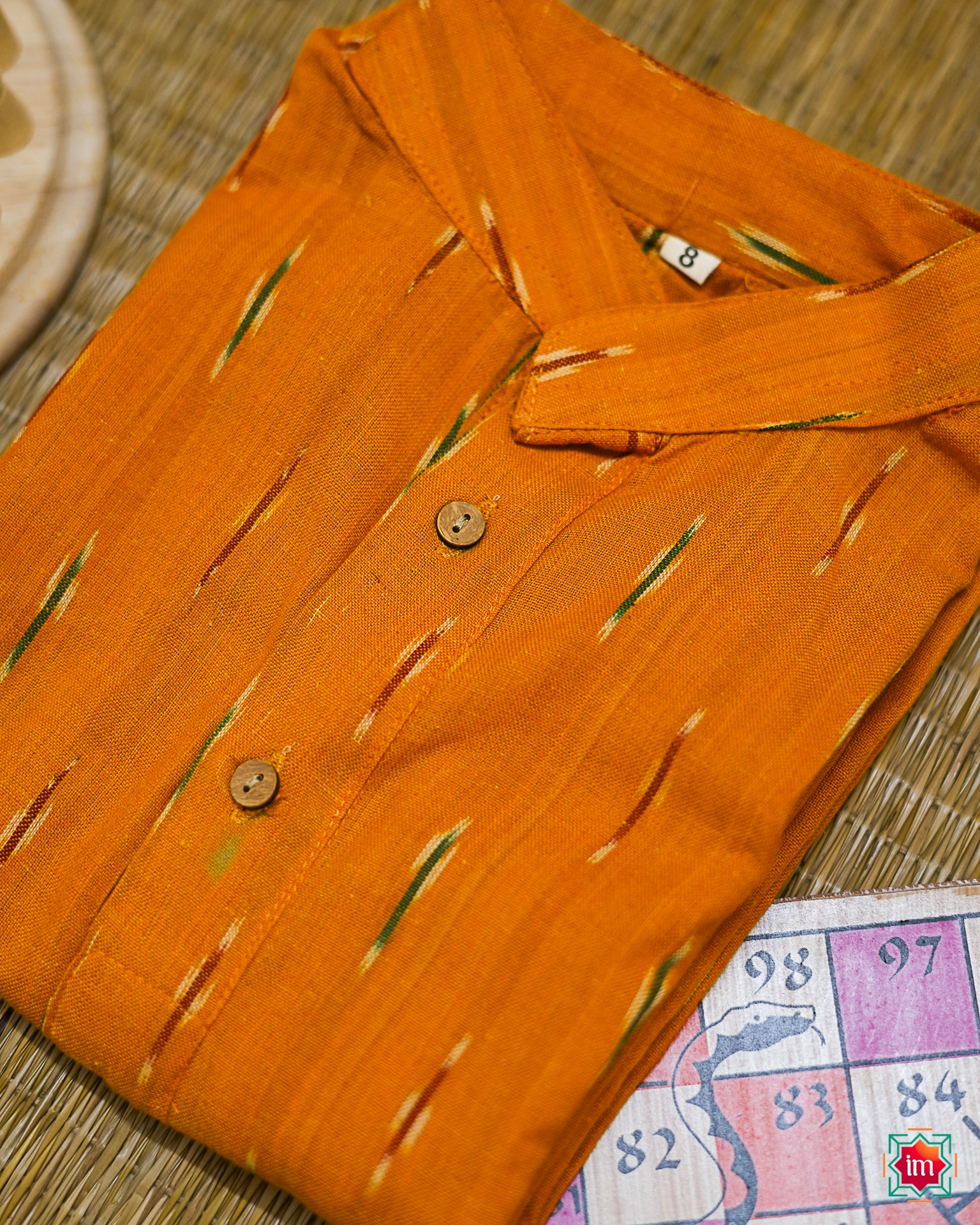 Yellow Pochampally Ikkat Kids Unisex Kurta Marigold-8-10 years