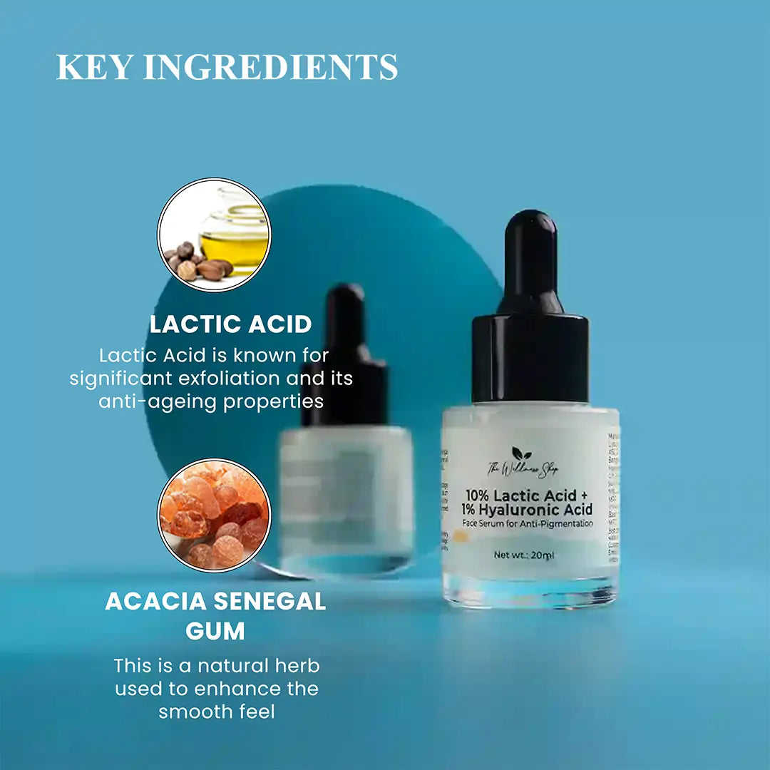 10% LACTIC ACID+ 1% HYALURONIC ACID - FACE SERUM FOR ANTI - PIGMENTATION-20ml