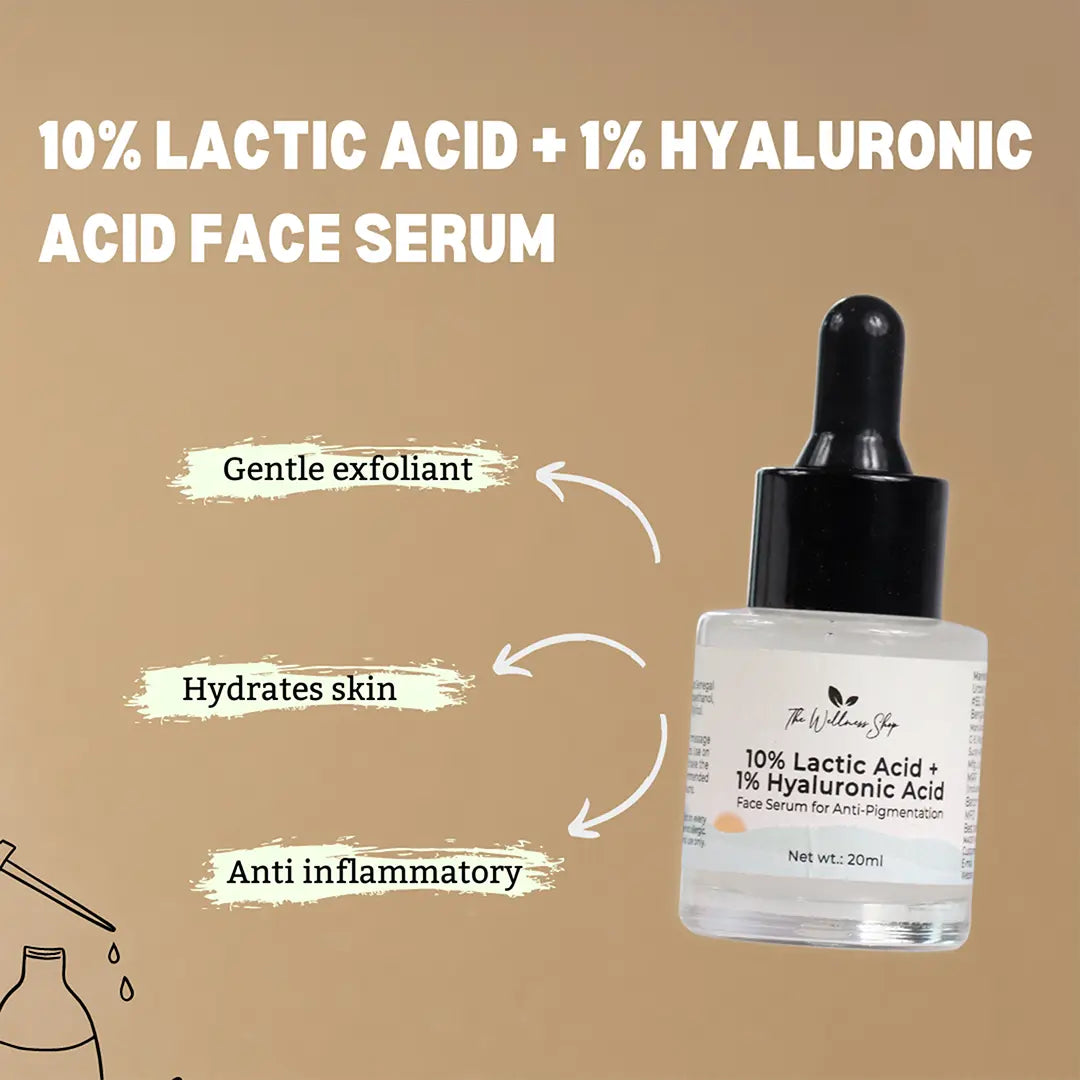 10% LACTIC ACID+ 1% HYALURONIC ACID - FACE SERUM FOR ANTI - PIGMENTATION-20ml