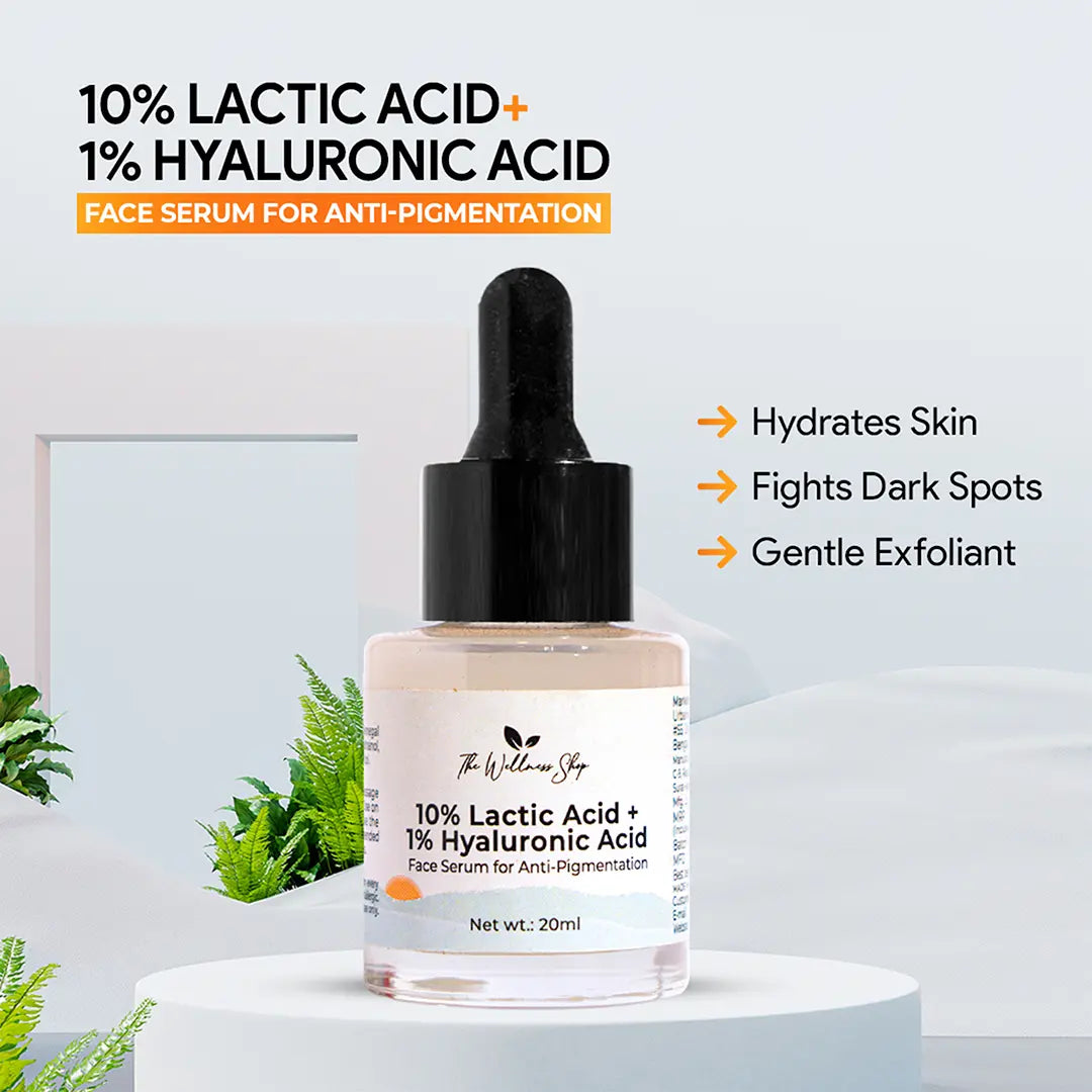10% LACTIC ACID+ 1% HYALURONIC ACID - FACE SERUM FOR ANTI - PIGMENTATION-20ml