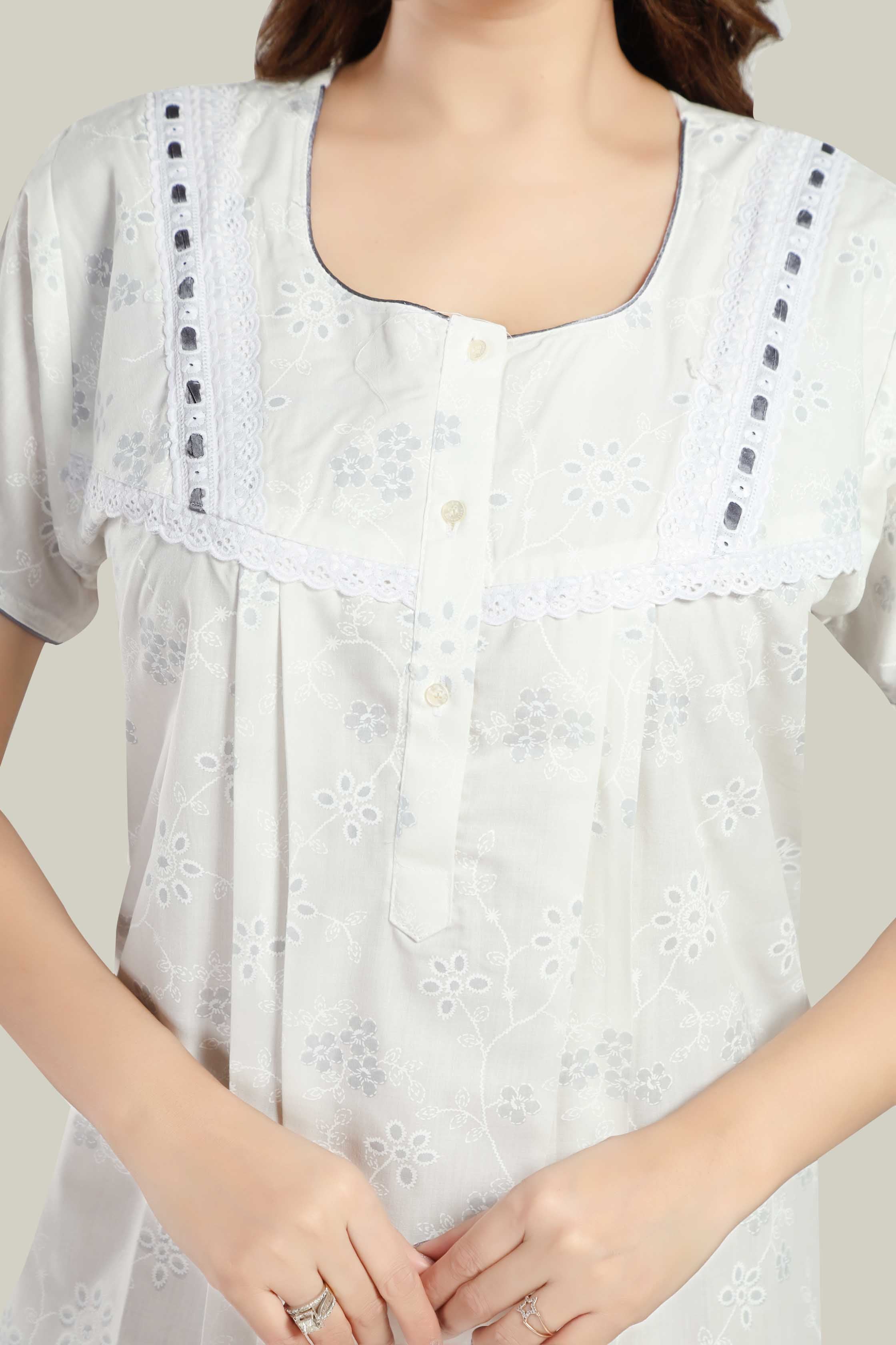 White Grey Pure Cotton Saara-XL