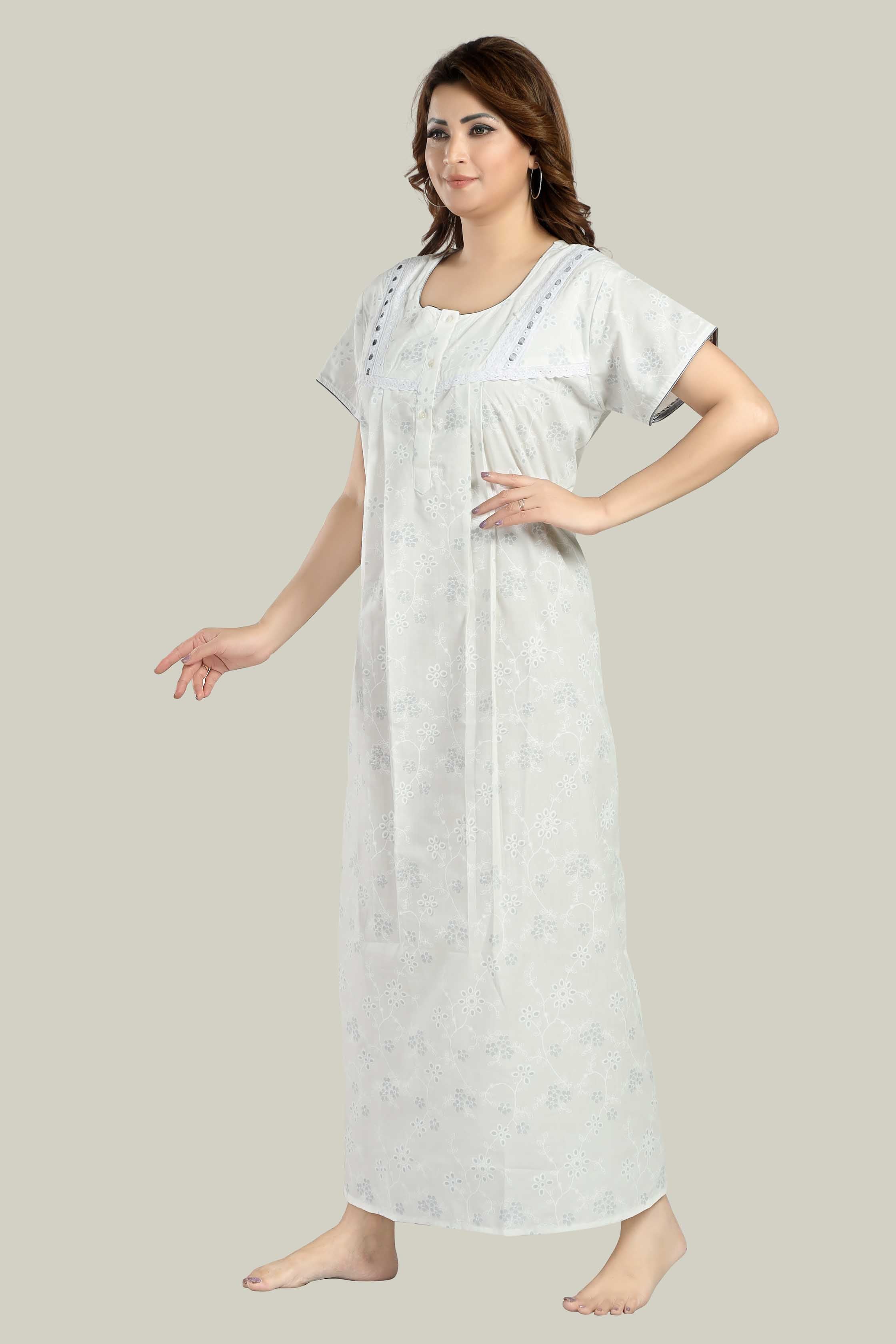 White Grey Pure Cotton Saara-XL