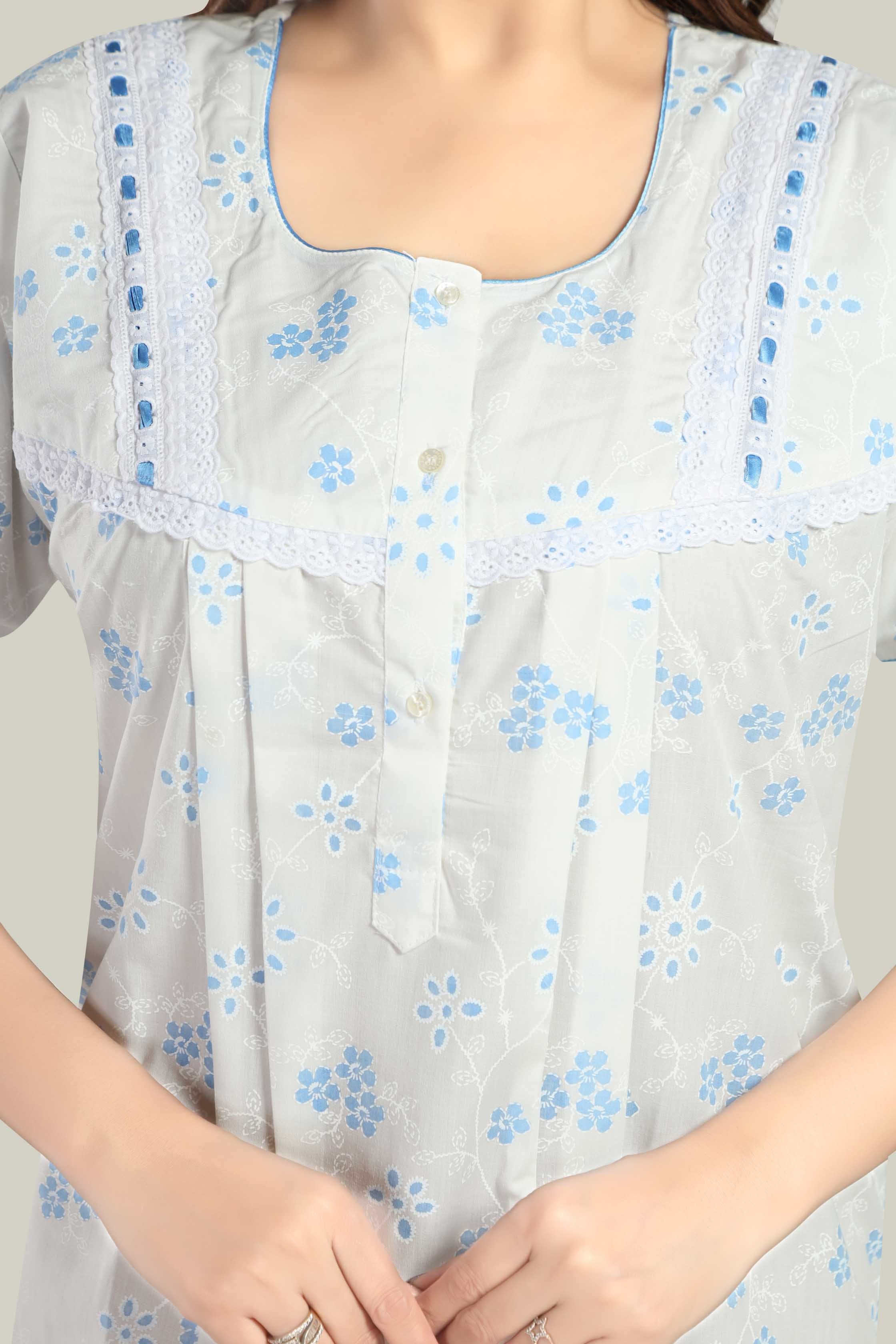 White Blue Pure Cotton Saara-2XL