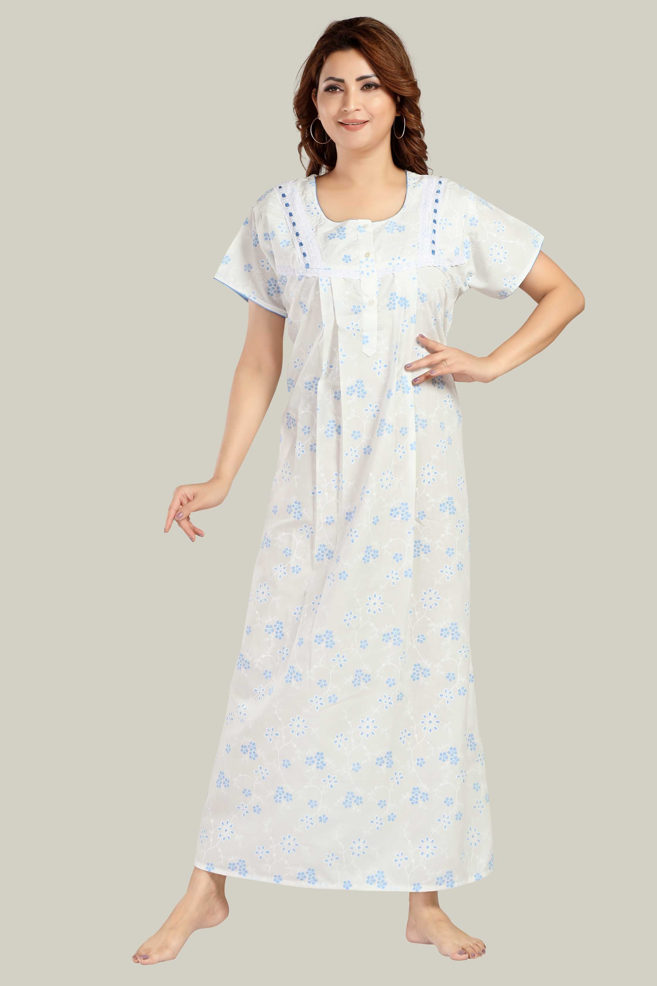 White Blue Pure Cotton Saara-XL