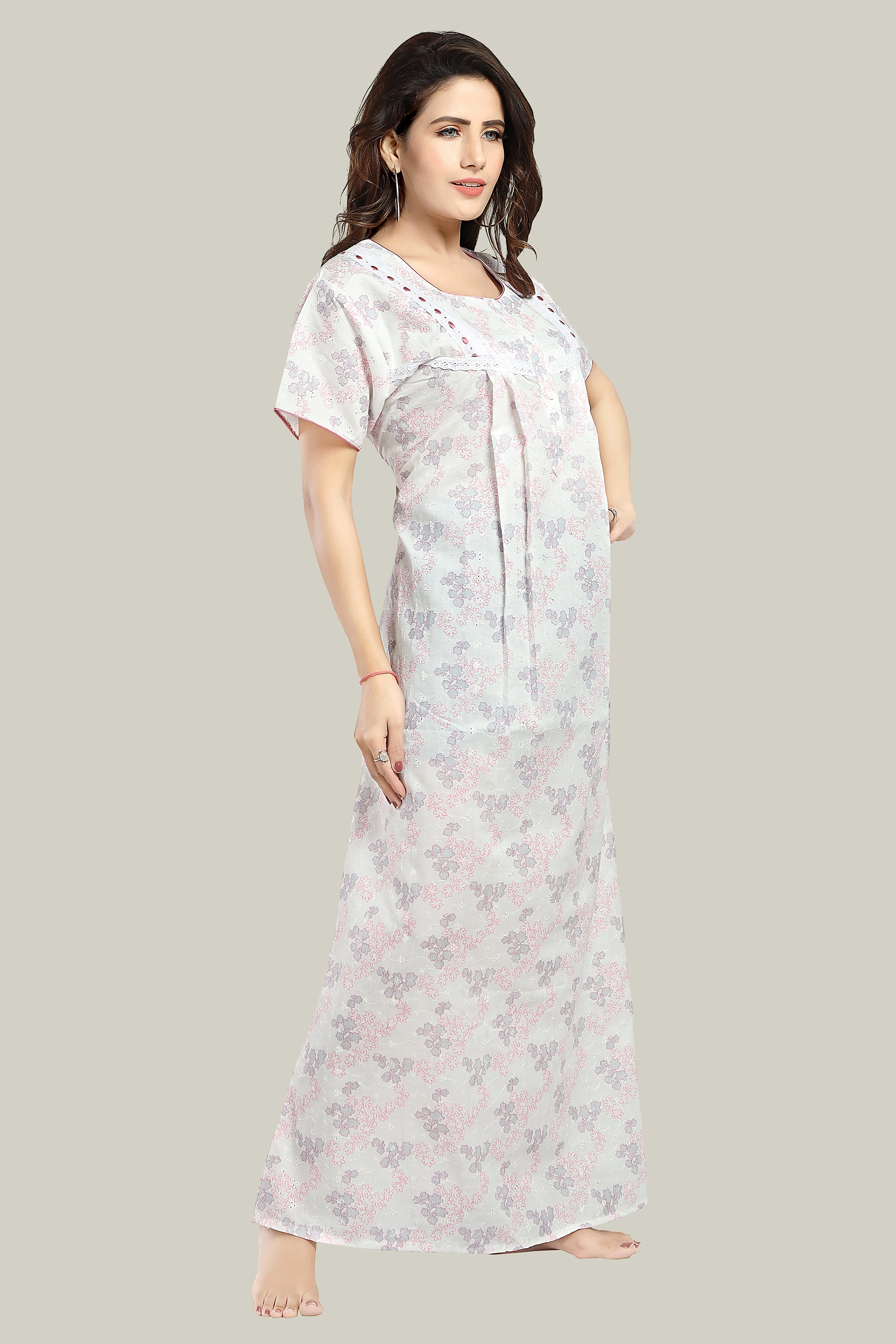 White Pink Pure Cotton Chikankari Juliet-XL