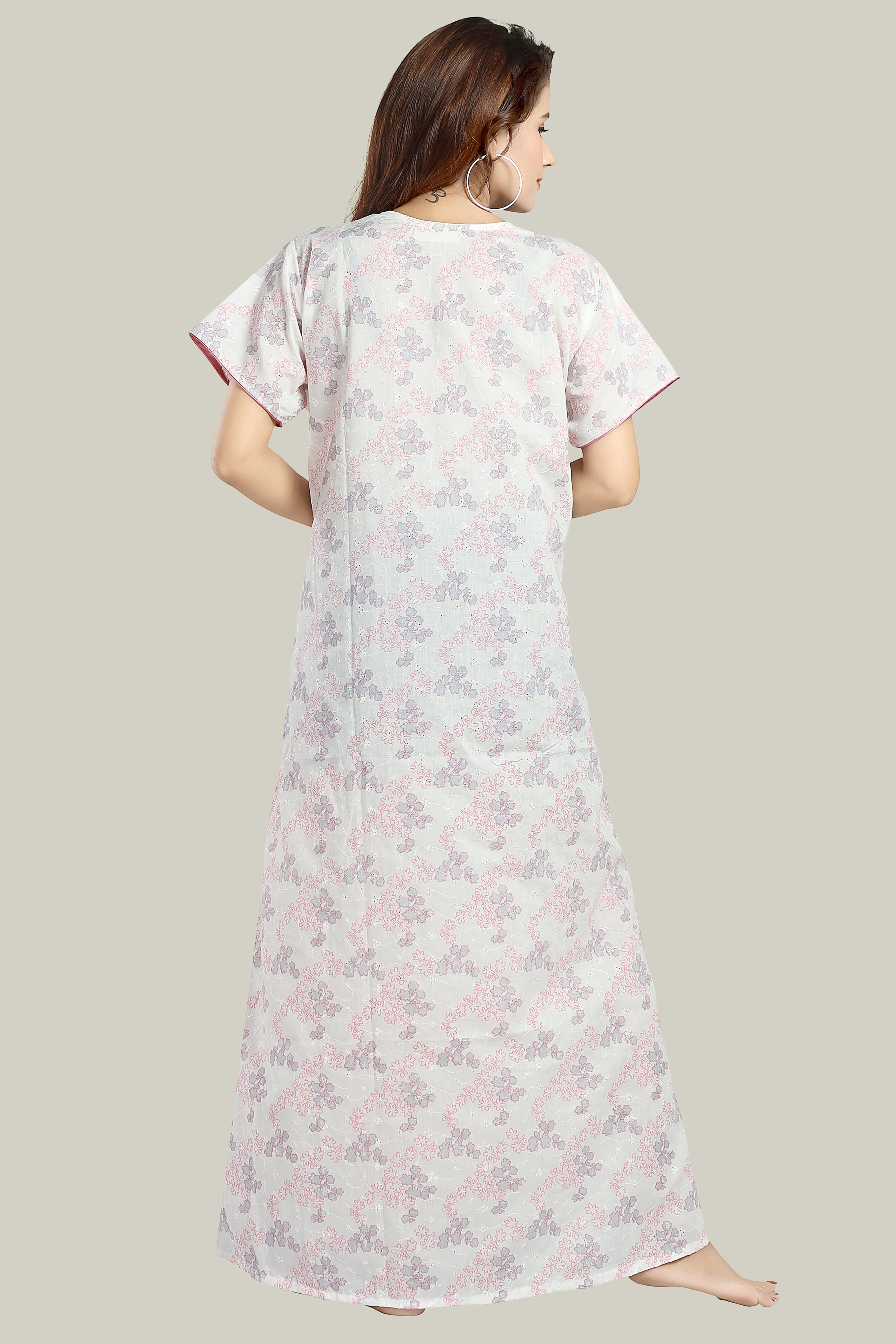 White Pink Pure Cotton Chikankari Juliet-XL