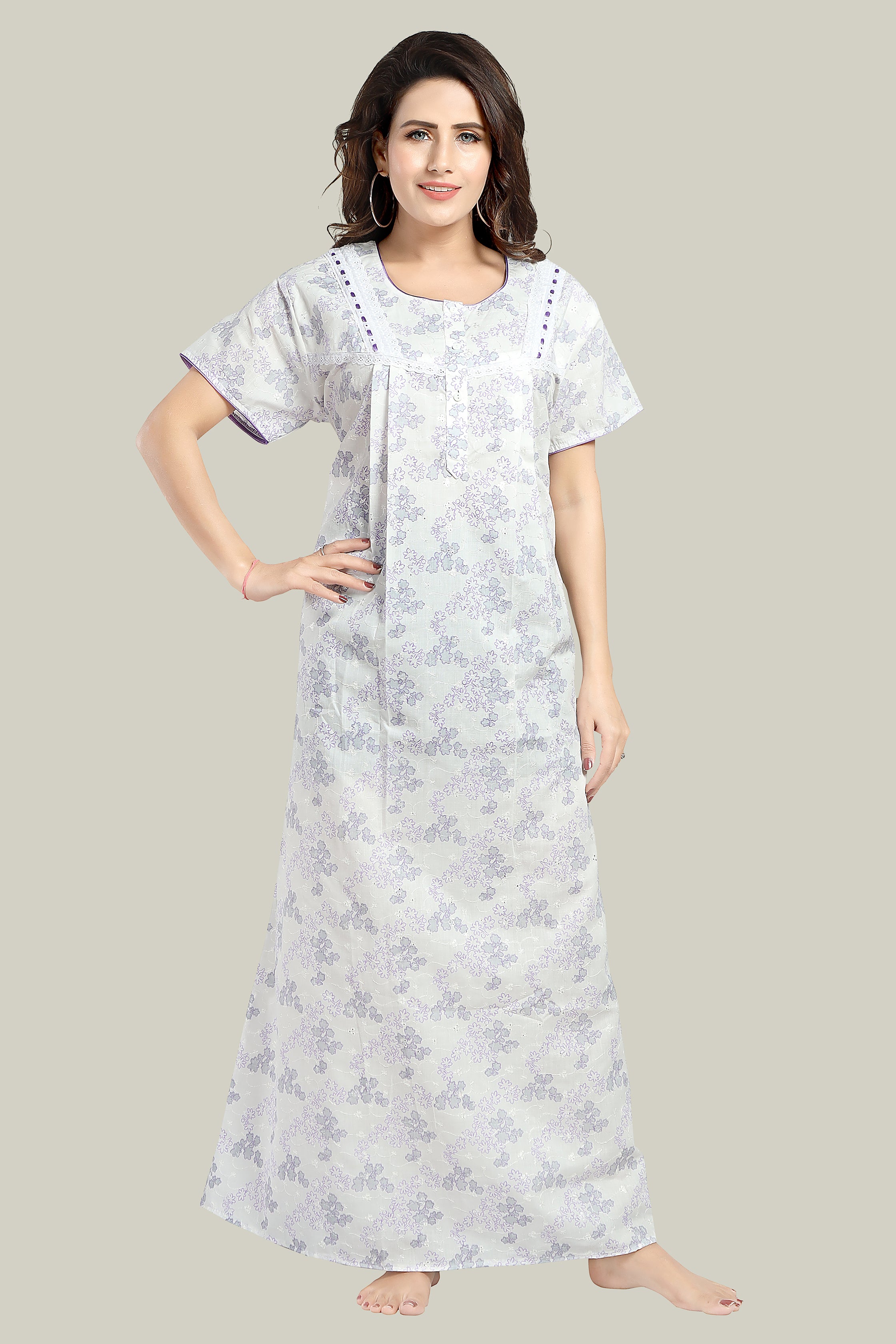 White Lavender Pure Cotton Chikankari Juliet-XL