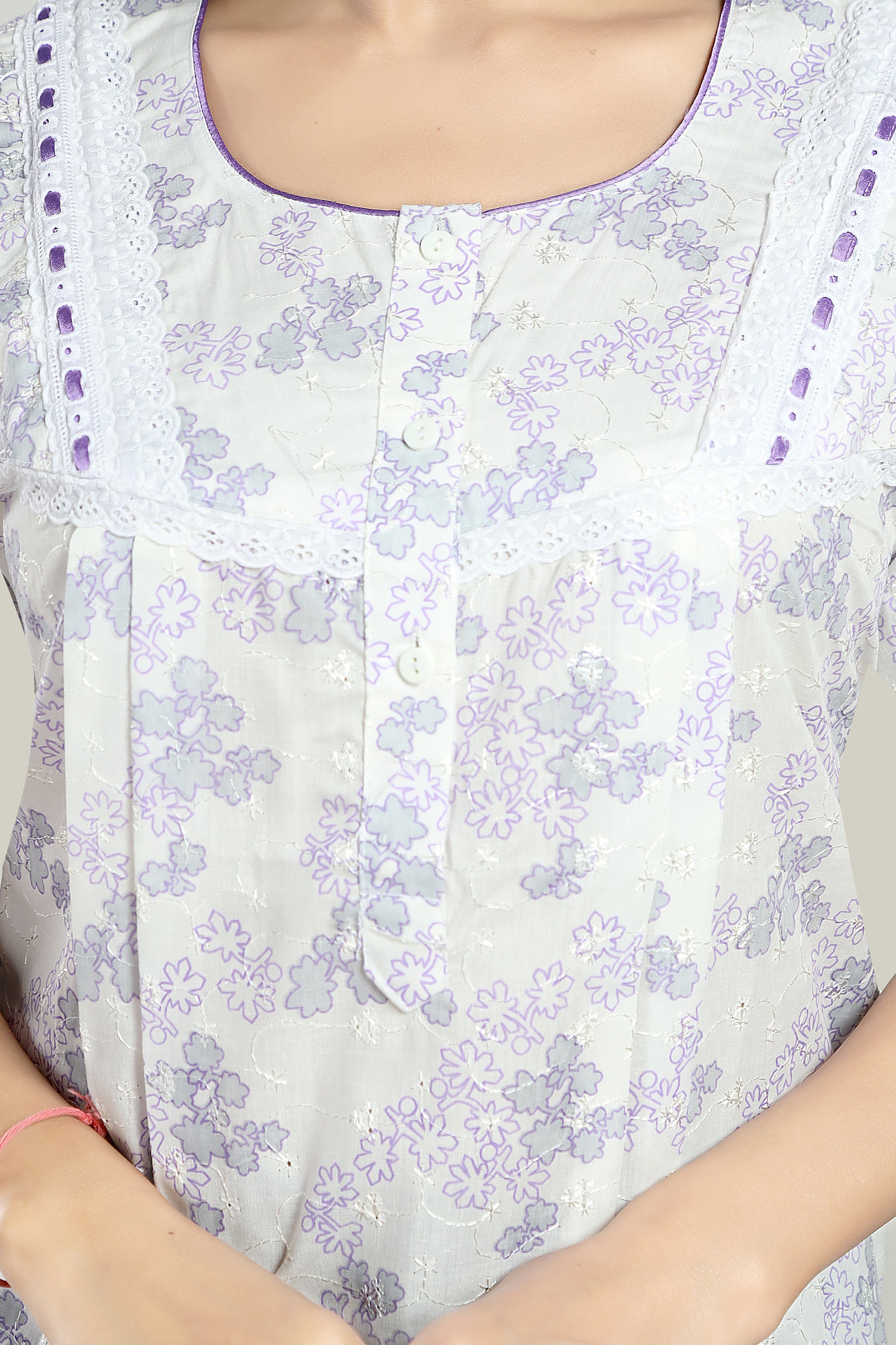 White Lavender Pure Cotton Chikankari Juliet-2XL