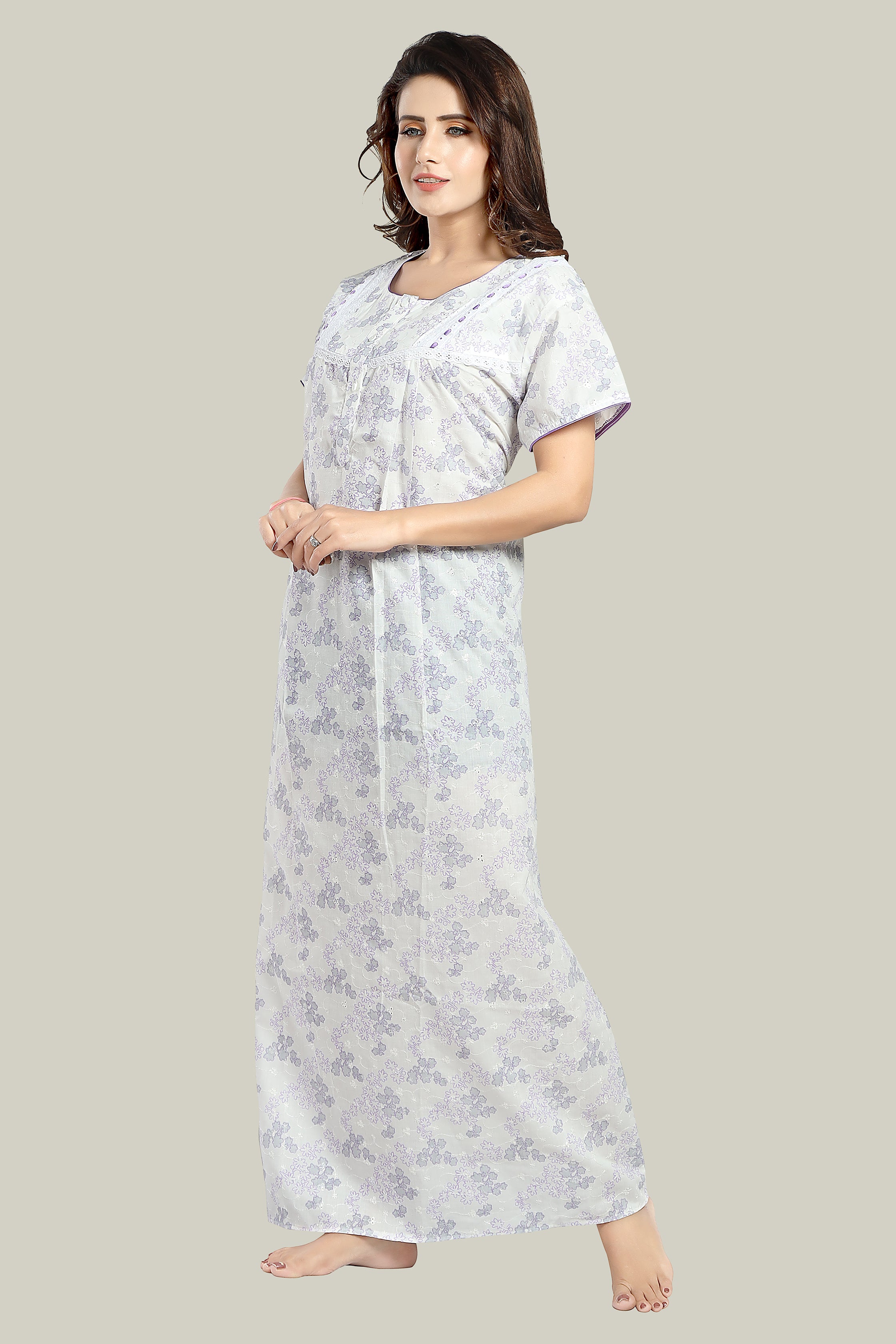 White Lavender Pure Cotton Chikankari Juliet-2XL