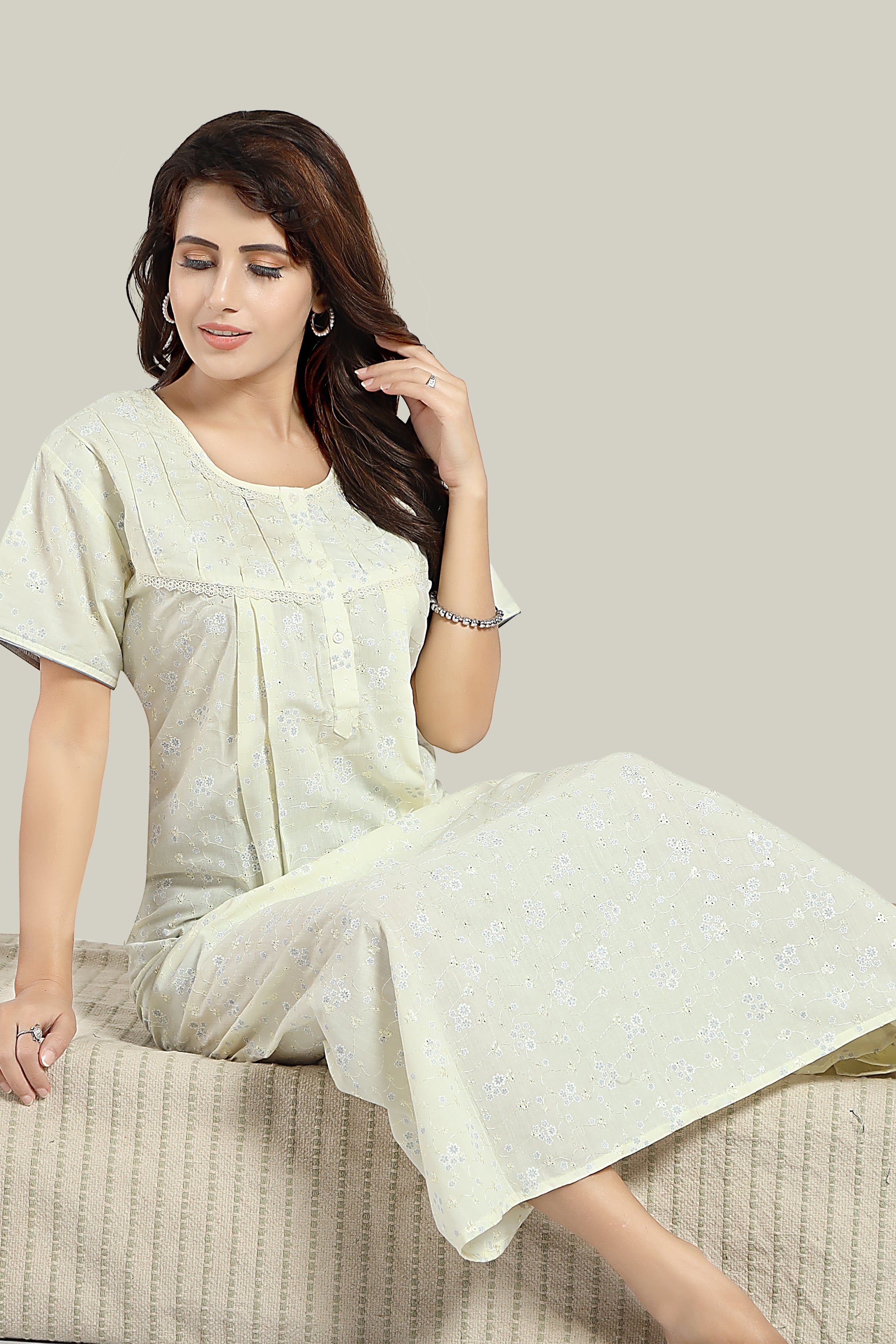 Lemon Yellow Chikankari Cotton Reva-L