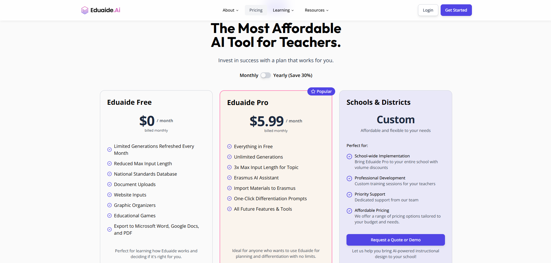 Eduaide. AI Pricing