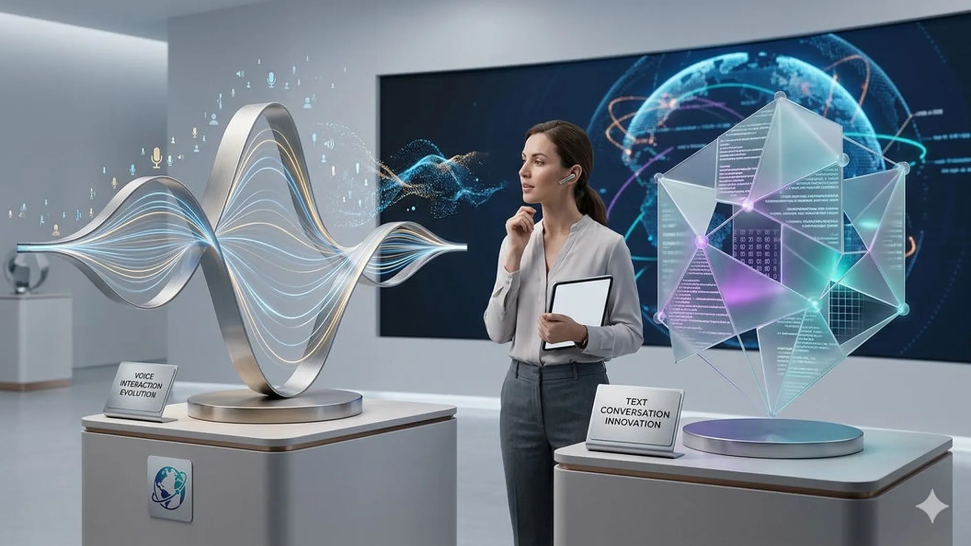 Voice Agents vs Chatbots 2026 — AI voice waveform and chatbot interface comparison