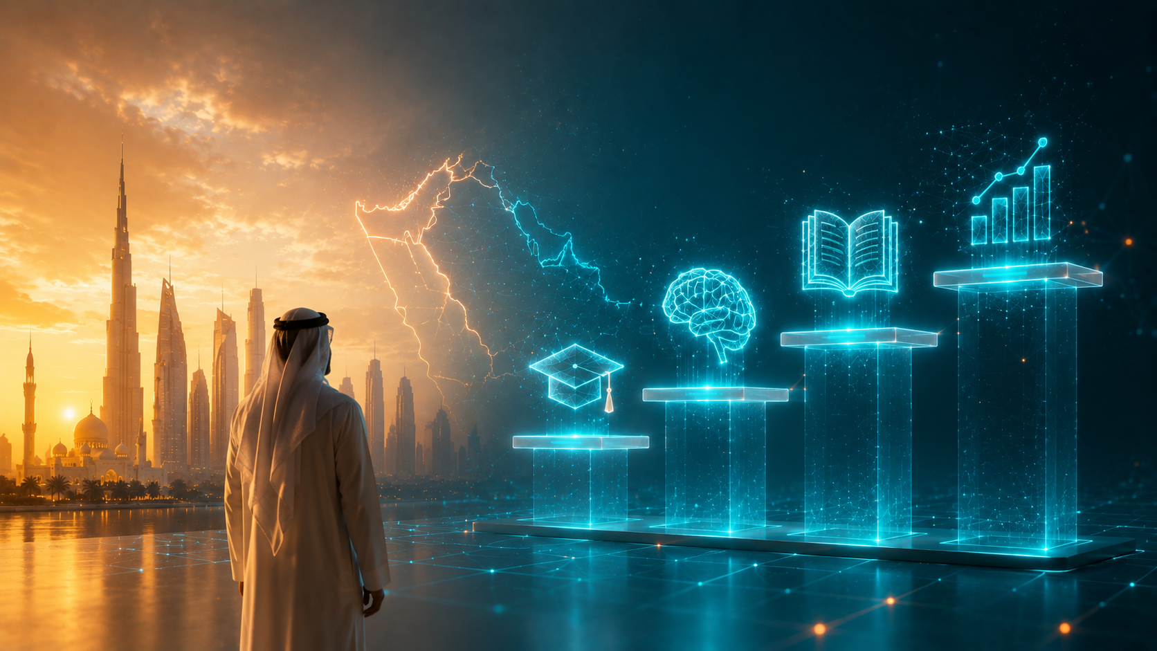 The four stages of AI adoption in education, the SDAIA maturity model for UAE and Saudi schools